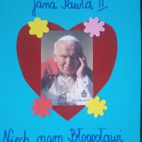 Laurki wykonanych przez dzieci z SP7 w Cieszynie z okazji setnych urodzin Jana Pawła II 2020